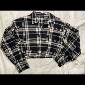 Zara black plaid button up crop top